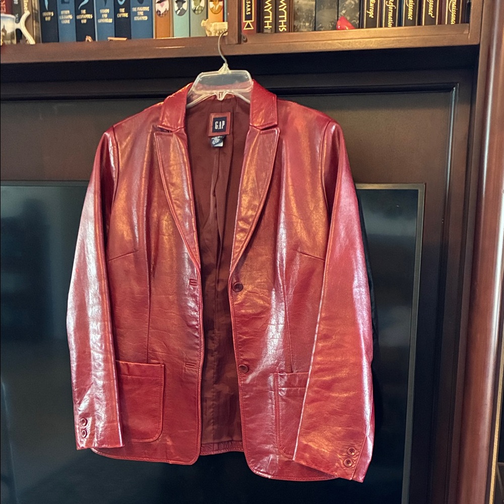 Vintage 35 year leather GAP Women's Shiny Red Blazer